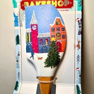 Christmas Village Houses Silicone Spatula + Metal Tree Cookie Cutter Clock Tower